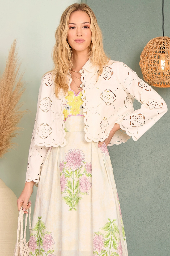 Scallop Hem Eyelet Jacket