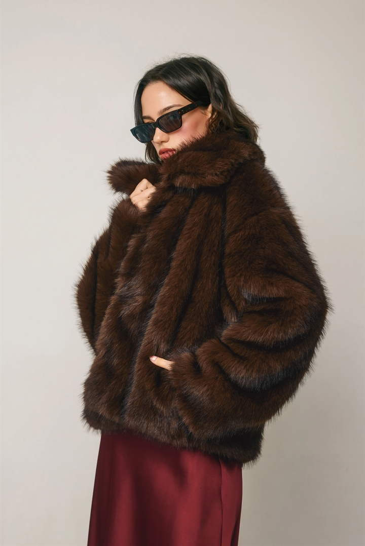 Wide Lapel Faux Fur Jacket