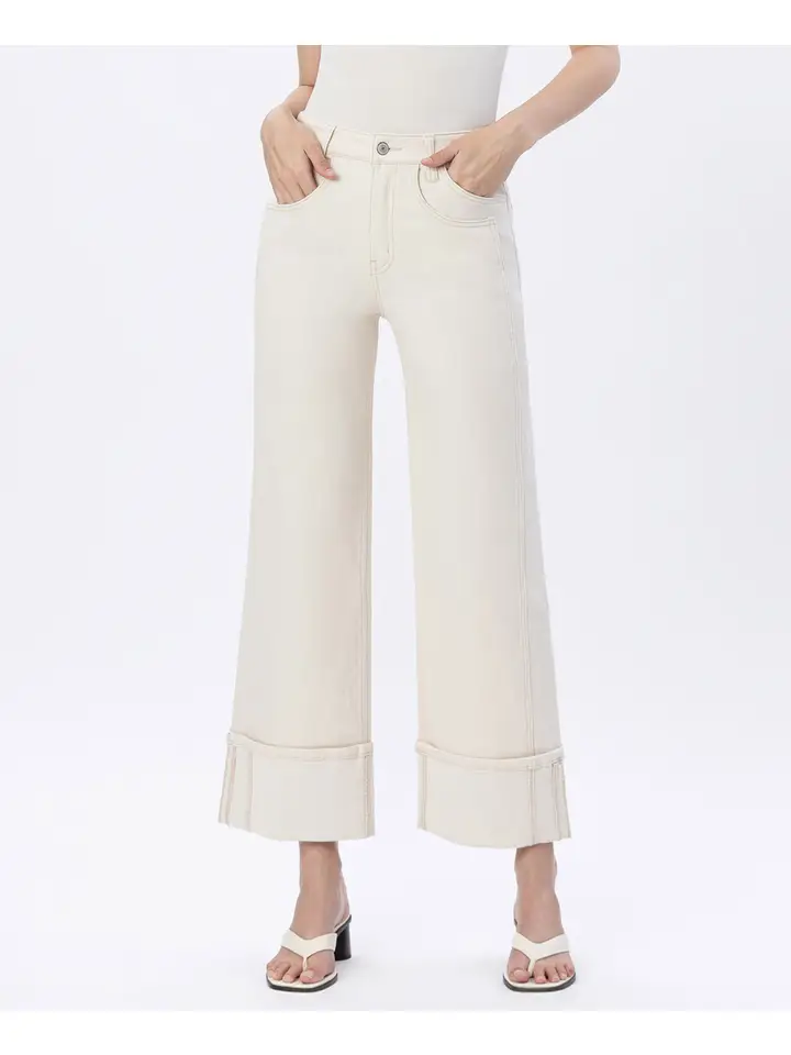 Super High Rise Cuffed Wide Leg Jeans