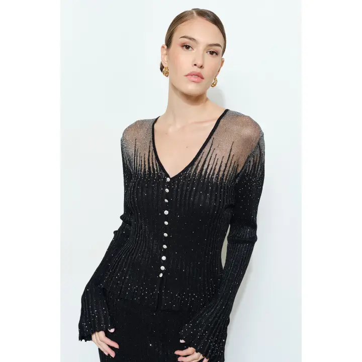 Embellished Metallic Jeweled Blouse