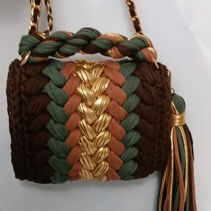 Metallic Leather Crochet Clutch Bag