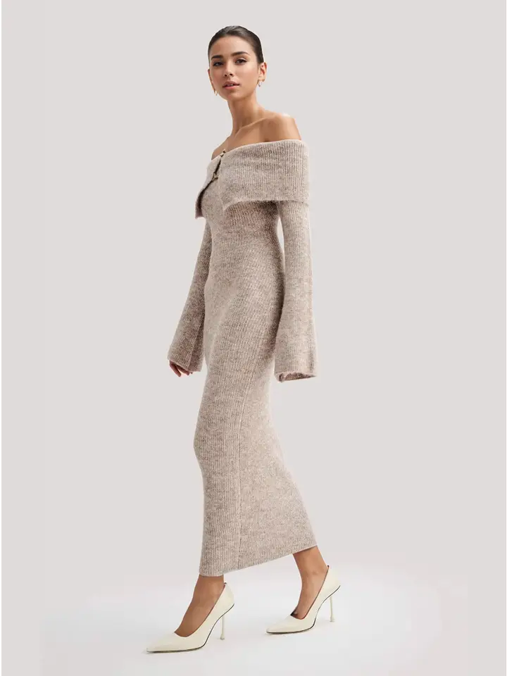 Off Shoulder Knit Bodycon Sweater Dress