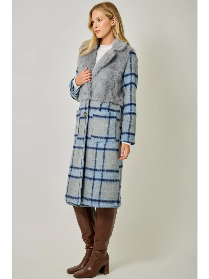 Faux Fur Mixed Media Long Coat