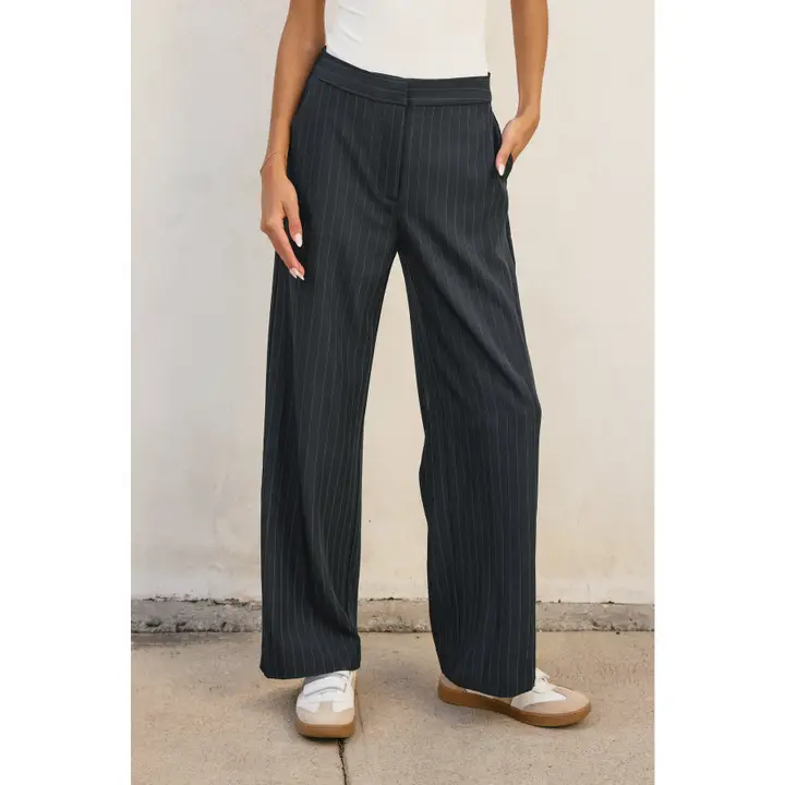 Strictly Business Pinstriped Wide Leg Trousers