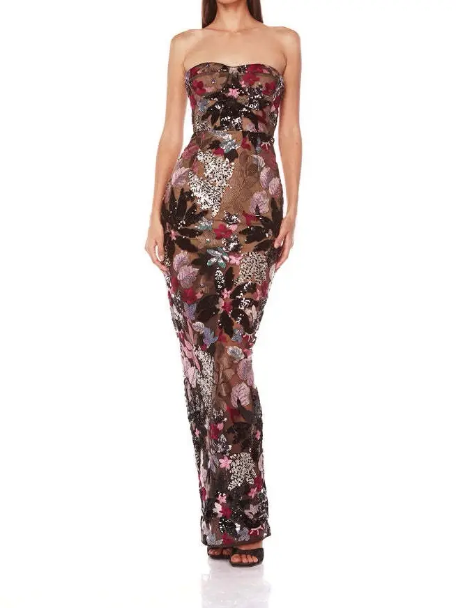 Elegant Floral Sequin Embroidered Mesh Dress