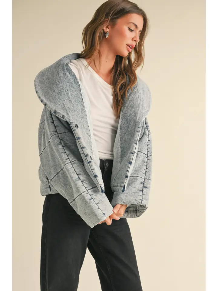 Quilted Tie To Close Denim Jacket