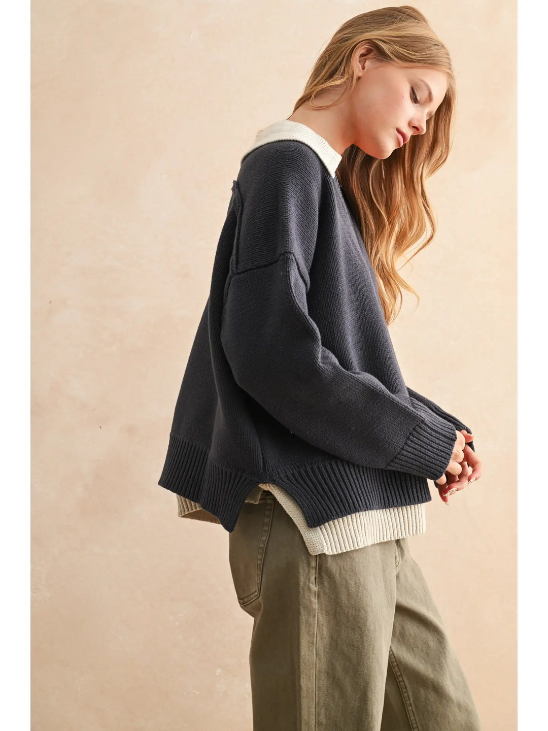 Color Combo V-Neck Sweater Top