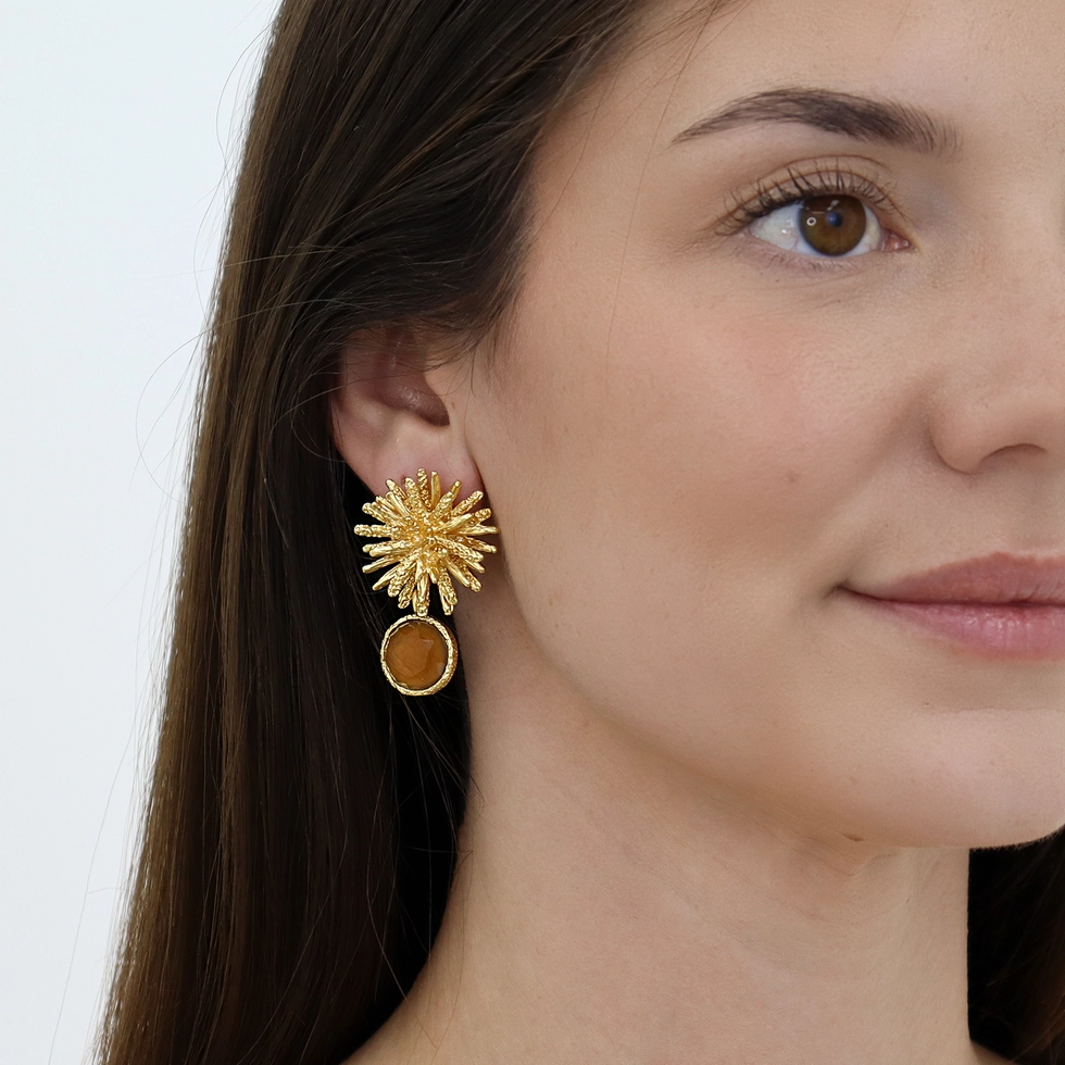 Starburst x Gem Drop Earrings - 24 K Gold Plated