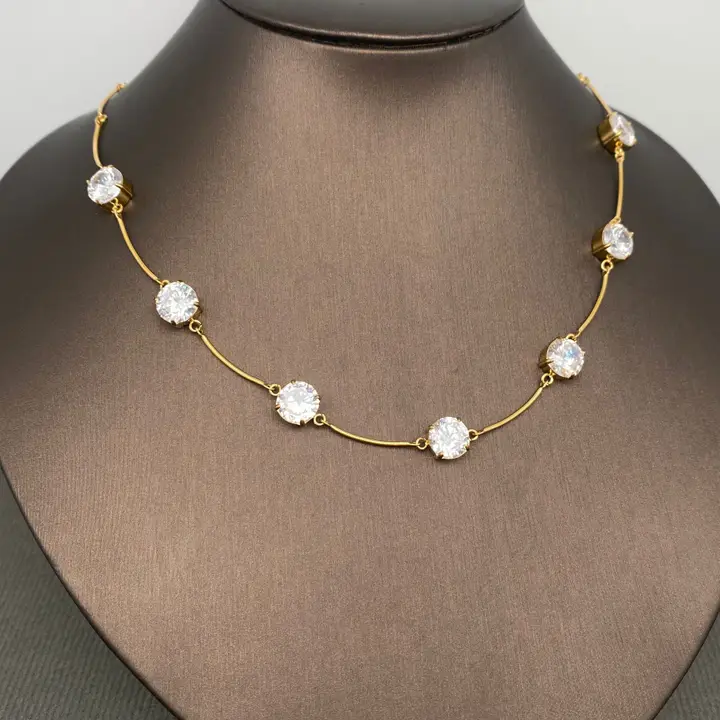 Zircon Linked 18K Gold Plated Necklace