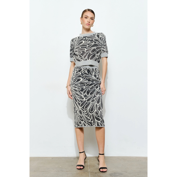 Glitter Detail Abstract Jacquard Knit Top