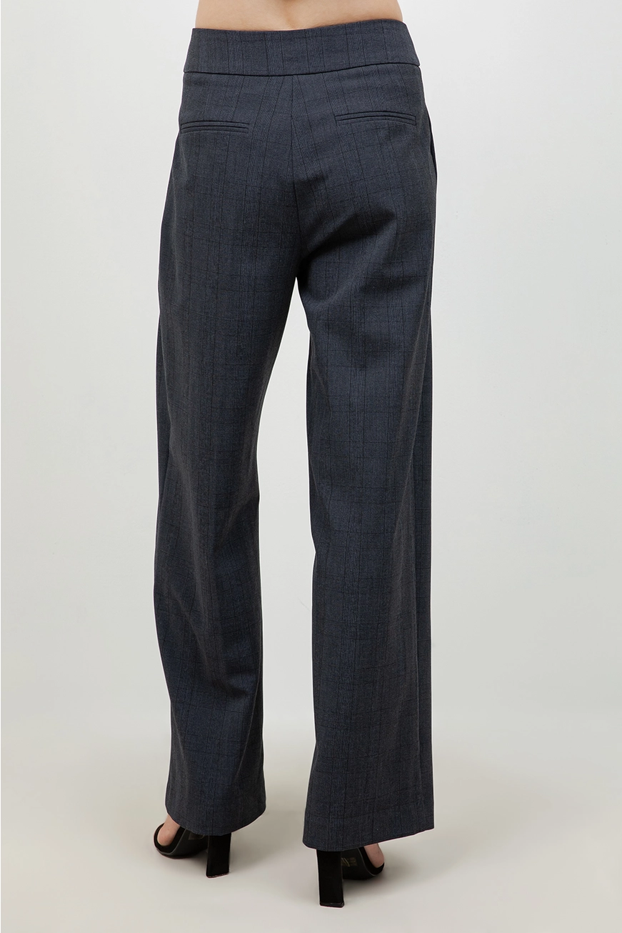 Straight Leg Pleated Plaid Print Trousers