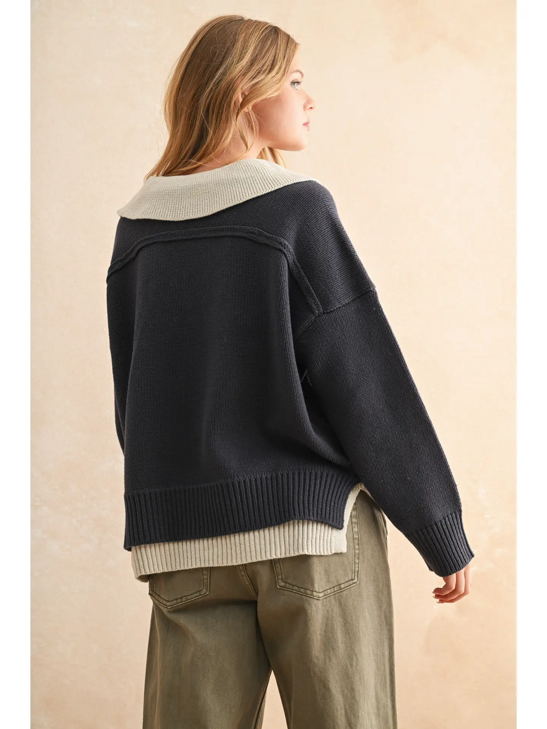 Color Combo V-Neck Sweater Top