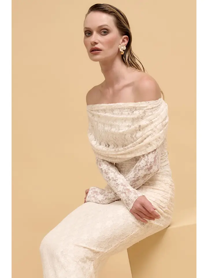 Studded Floral Lace Off Shoulder Foldover Top