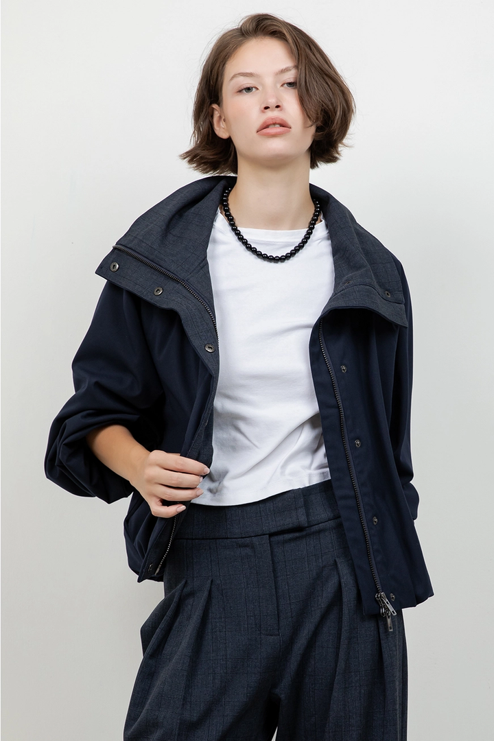Soft Woven Funnel Neck Bomber Jacket