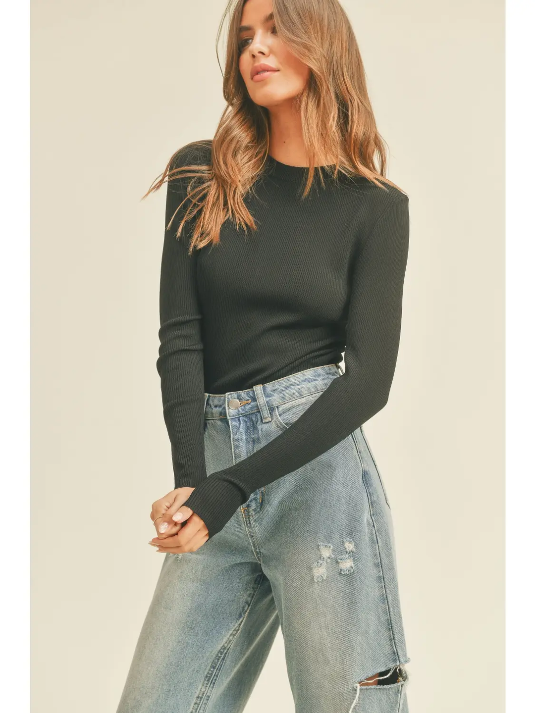 Ribbed Long Sleeve Basic Top