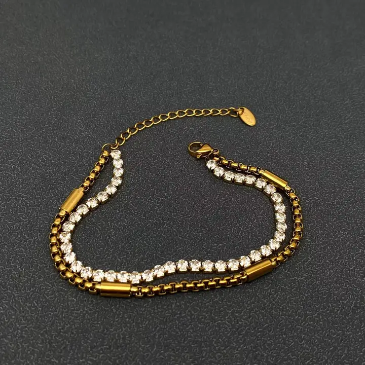 Inlaid Cz Chain Double Layer Bracelet