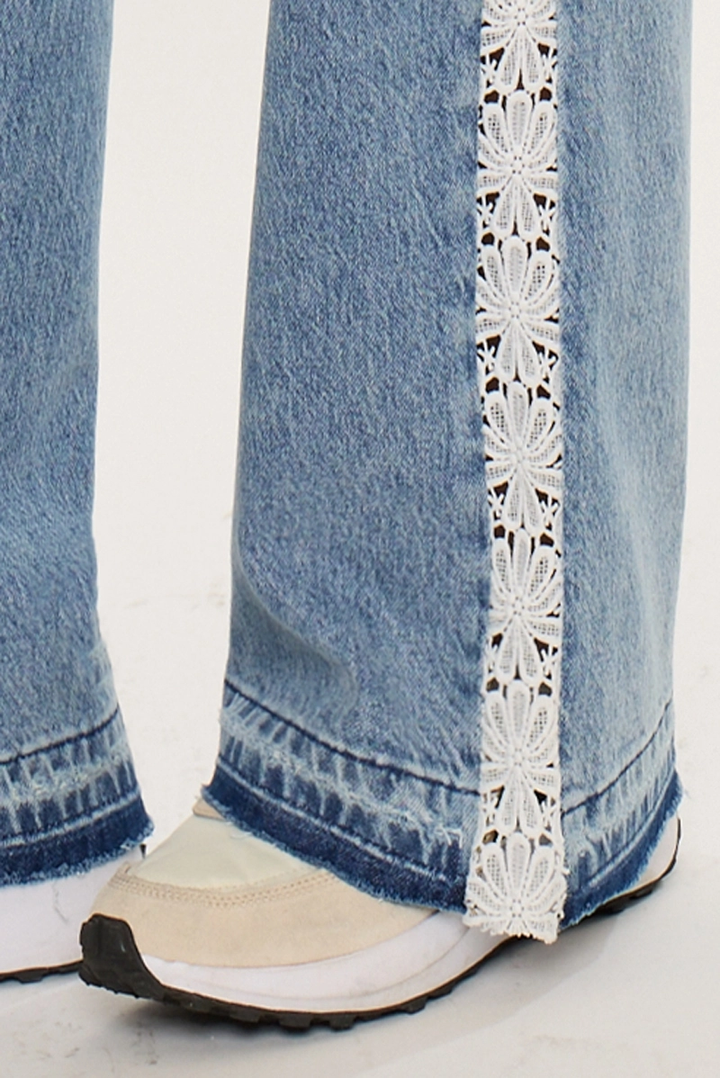 High Rise Lace Trim Wide Leg Jean