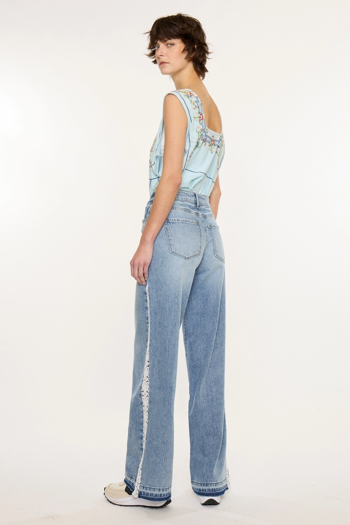 High Rise Lace Trim Wide Leg Jean