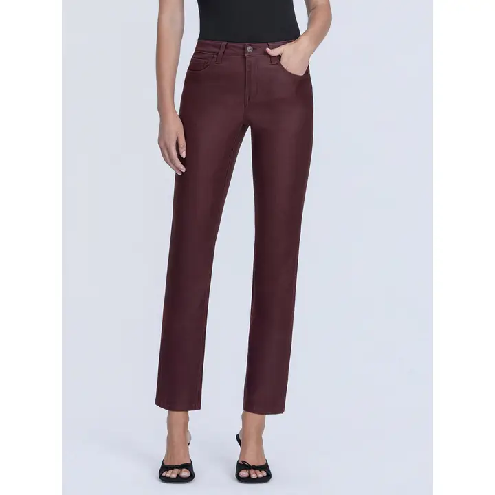 High Rise Slim Straight Coated Pants