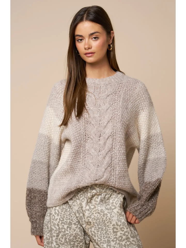 Color Block Cable Knit Sweater