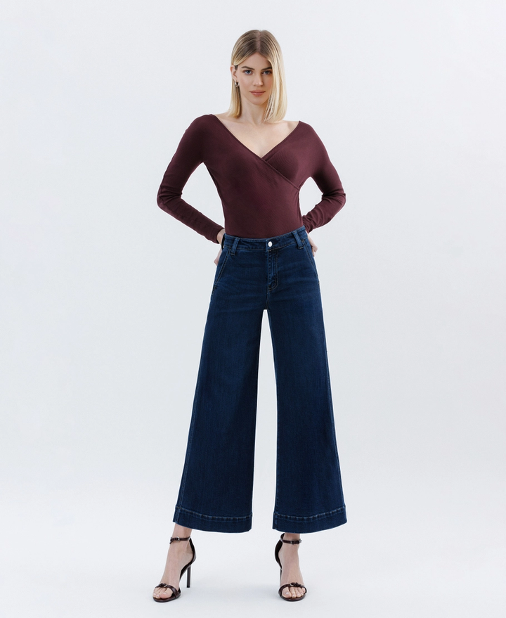 High Rise Ankle Wide Leg Jeans