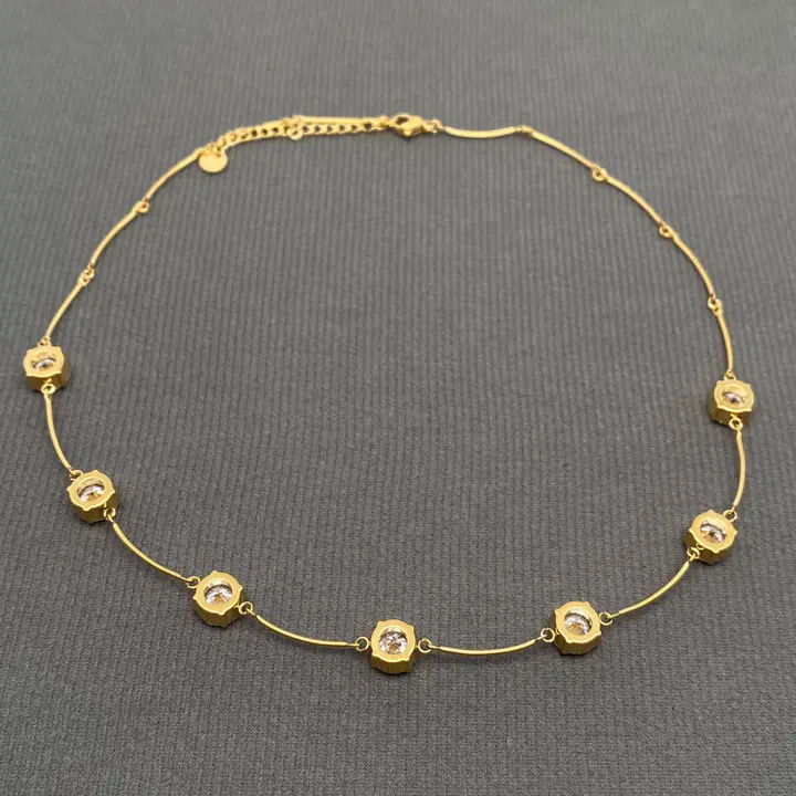 Zircon Linked 18K Gold Plated Necklace