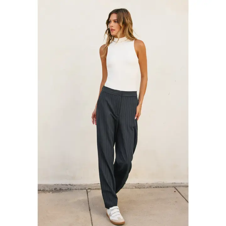 Strictly Business Pinstriped Wide Leg Trousers