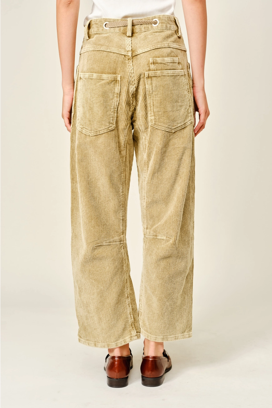 Barrel Corduroy Pants with Eyelet Waist