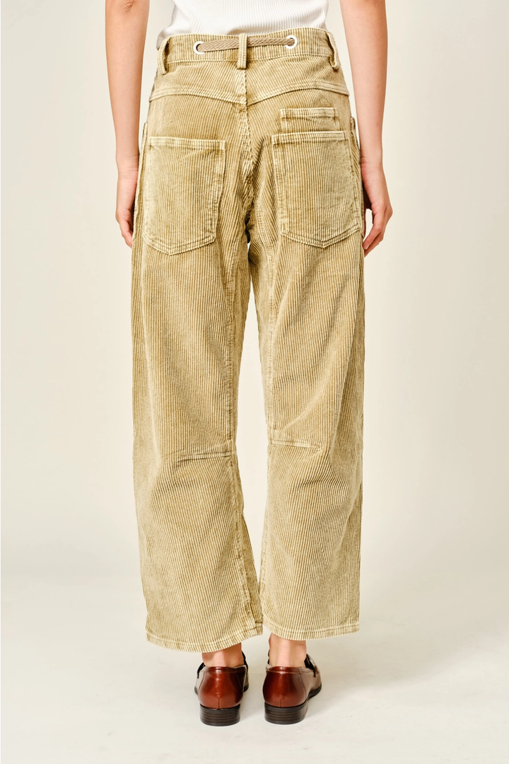Barrel Corduroy Pants with Eyelet Waist
