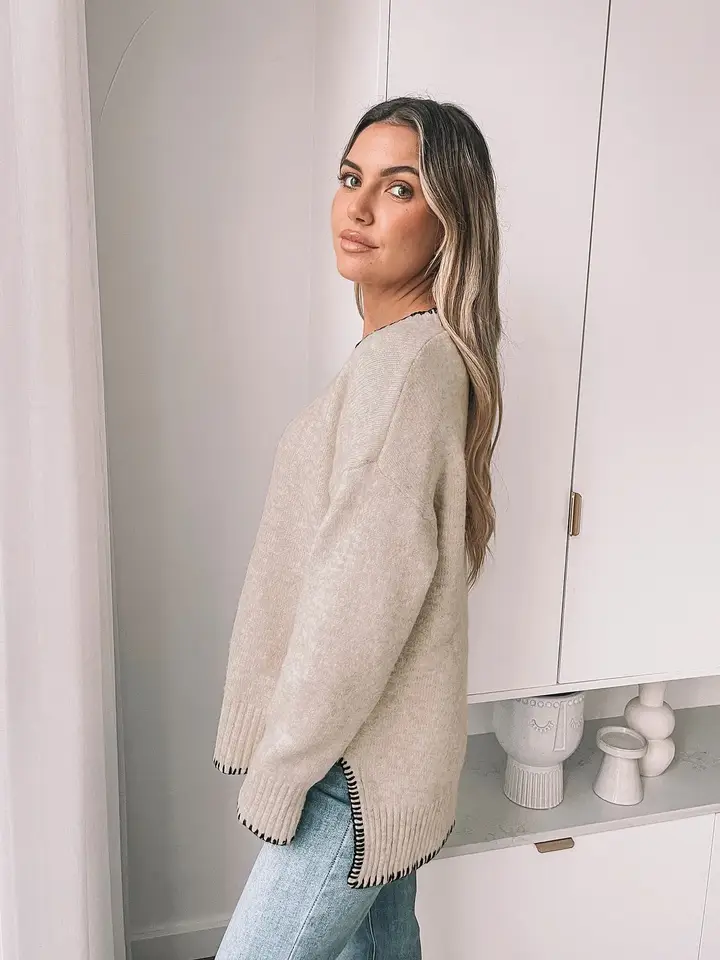 Knit Sweater with Contrast Trim