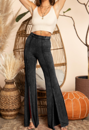 Mineral Wash Dye Front Split Pants - Beciga