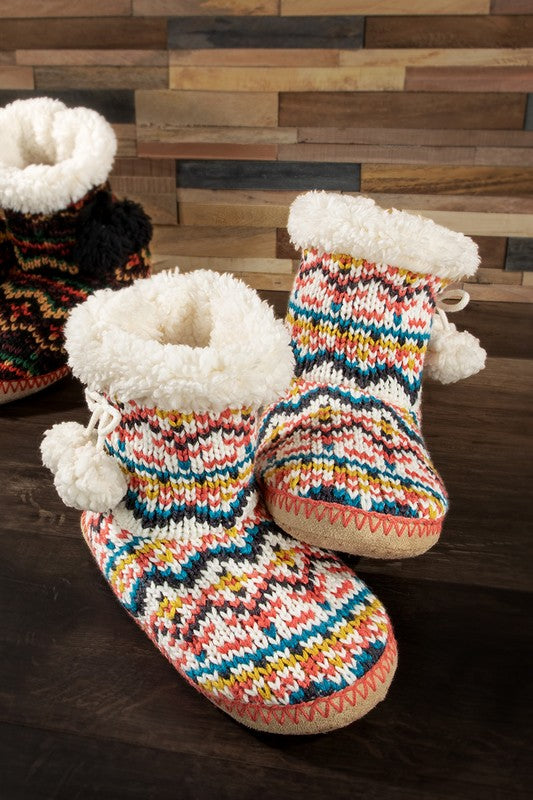 Hand Knitted Multi Color Slipper Boots - Beciga