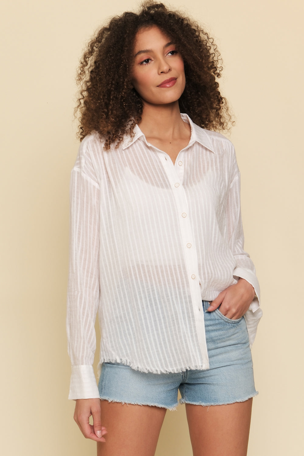 Taryn Striped Textured Button Down Shirt - Beciga