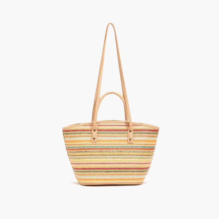 Sola Striped Straw Top Handle & Strap Tote Handbag - Beciga