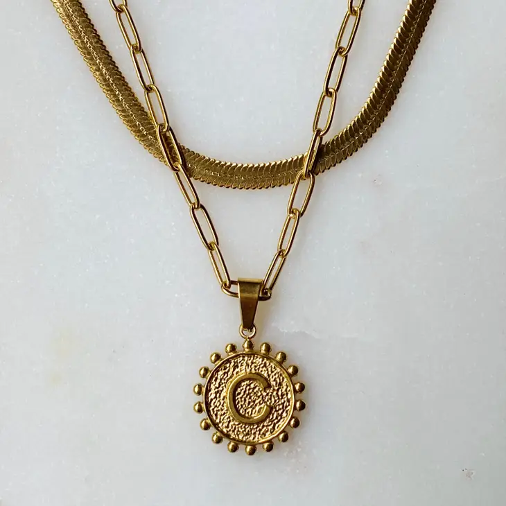 Double Chain Initial Necklace - Beciga
