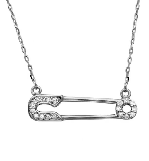 Crystal Safety Pin Necklace
