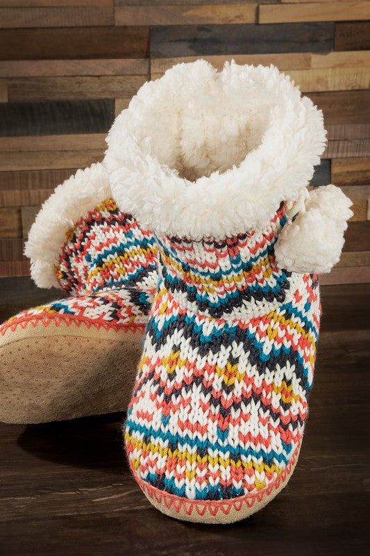 Hand Knitted Multi Color Slipper Boots - Beciga