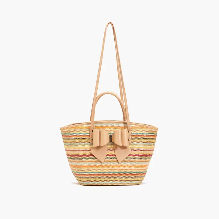 Sola Striped Straw Top Handle & Strap Tote Handbag - Beciga