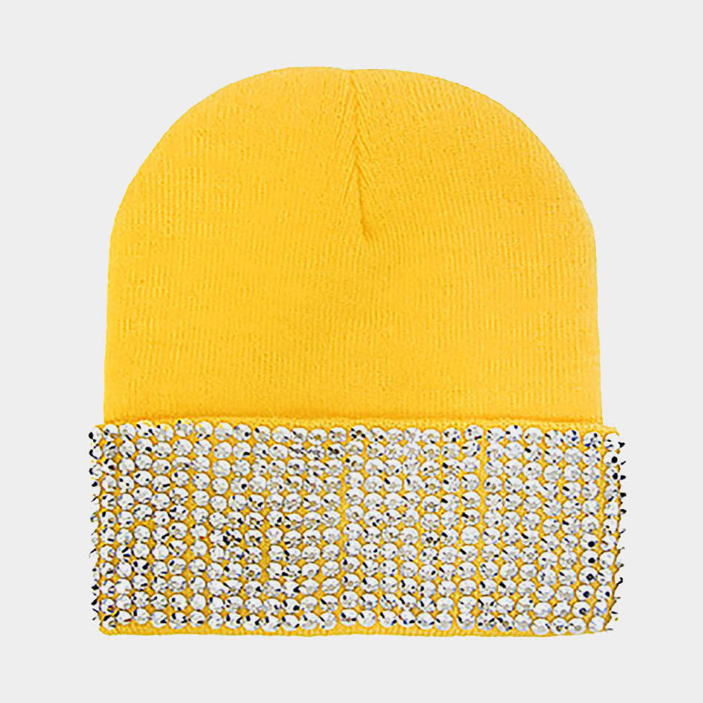 Embellished Rhinestone Beanie Hat (Available in Black Only) - Beciga